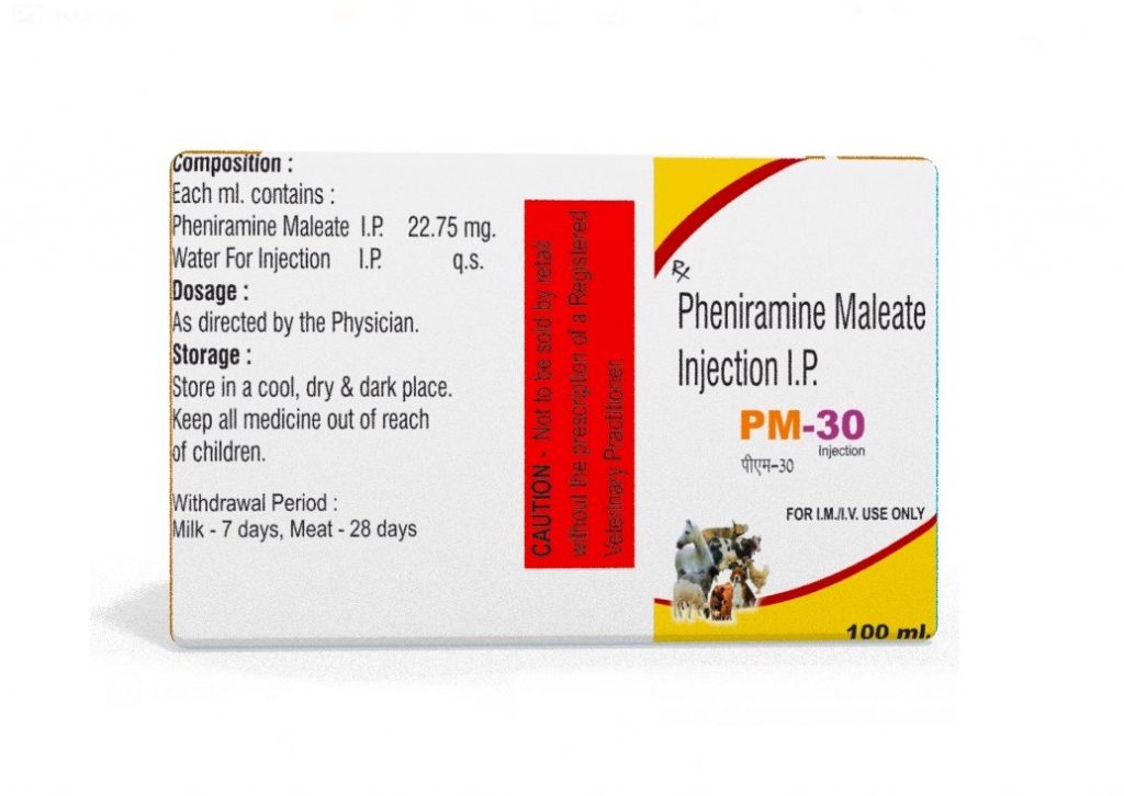 Veterinary Pheniramine 22.75 mg/ml 100 ml Injection